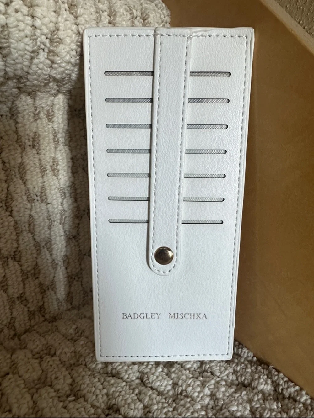 Badgley Mischka White Slim Card Organizer with Snap Strap - Picture 2 of 4